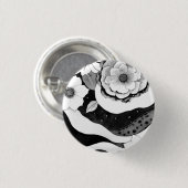 Elegante Blumen in Schwarz und Weiß Button (Vorne & Hinten)