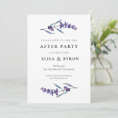 Elegante Blumen-Lavendel Hochzeit nach dem Party Einladung (Stehend Vorderseite)