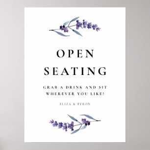 Elegante Blumen Lavendel Open Seating Wedding Poster