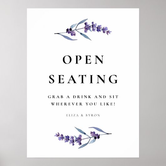 Elegante Blumen Lavendel Open Seating Wedding Poster (Vorne)
