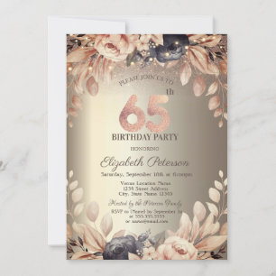 Elegante Blumen-Lichterkette 65. Geburtstag Einladung