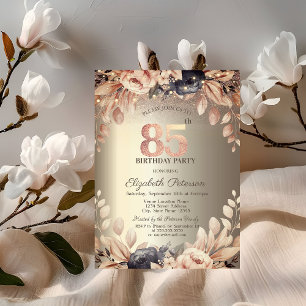Elegante Blumen, Lichterkette 85. Geburtstag Einladung