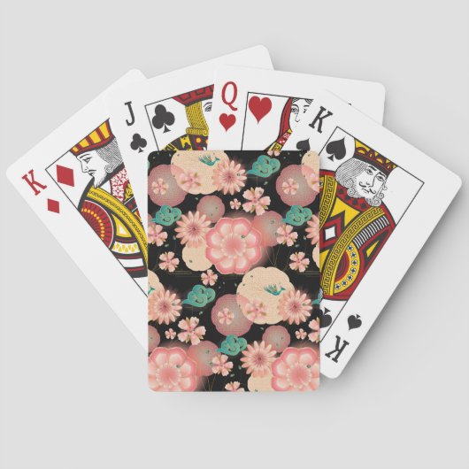 Elegante Blumen Ornament Frühling Peach Garden Boh Spielkarten (Rückseite)
