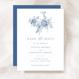 Elegante Blumen Ornament Navy Blau Save the Date Einladung
