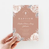 Elegante Blumen-Peonies Cross Girl-Taufe Einladung