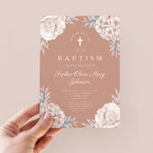 Elegante Blumen-Peonies Cross Girl-Taufe Einladung
