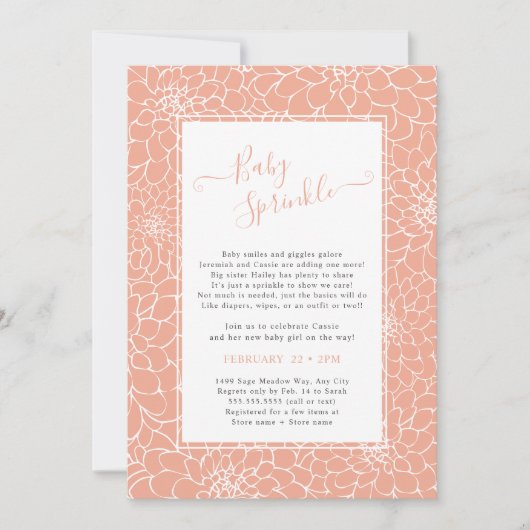Elegante Blumen Rahmen Blush Baby Sprinkle Einladung (Vorderseite)