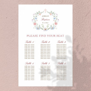 Elegante Blumen-Rahmen-Taufe-Seating-Chart Poster