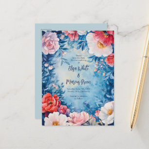 Elegante Blumen Rahmen Vintage Hochzeit Save the D Ankündigungspostkarte