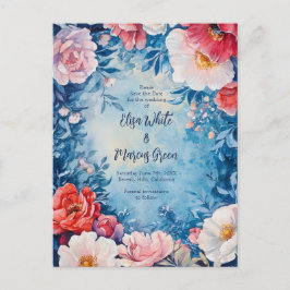 Elegante Blumen Rahmen Vintage Hochzeit Save the D Ankündigungspostkarte