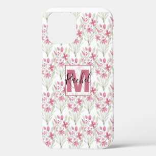 Elegante Blumen Rosa Salbei Grün Aquarell Floral iPhone 12 Hülle