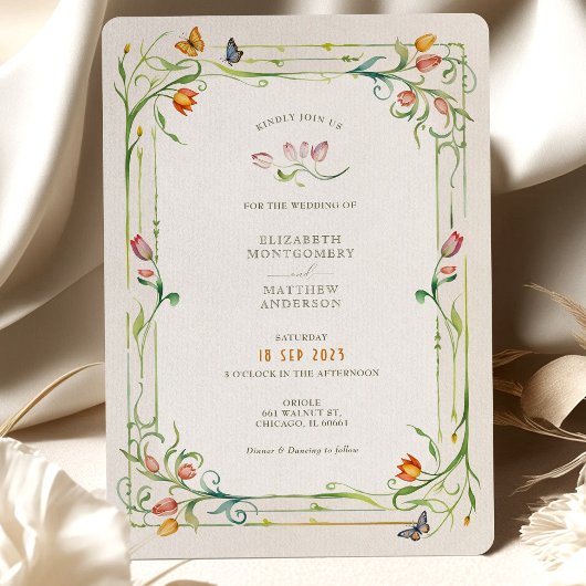 Elegante Blumen-Schmetterling-Hochzeit Einladung