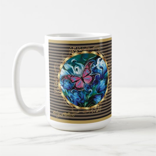 Elegante Blumen & Schmetterling Muttertag Tasse (Links)