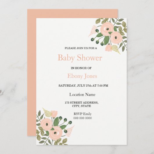 Elegante Blumen Schöne Babydusche Einladung (Vorne/Hinten)