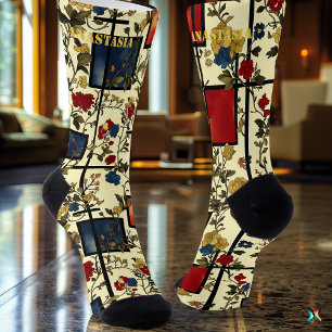 Elegante Blumen-Socken mit retro-geometrischen Akz Socken