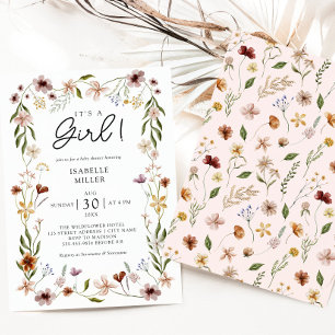 Elegante Blumen Sommer Frühlingsmädchen Babydusche Einladung