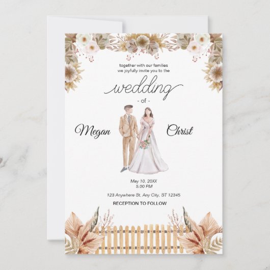Elegante Blumen Sommerhochzeit Einladung (Vorderseite)