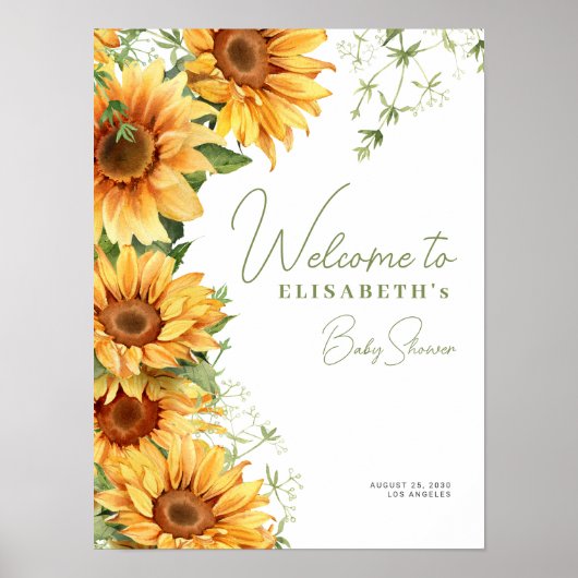 Elegante Blumen Sonnenblume Babydusche Begrüßungsz Poster (Vorne)