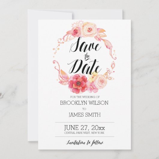 Elegante Blumen speichern Sie die Datumskarten mit Save The Date (Vorderseite)