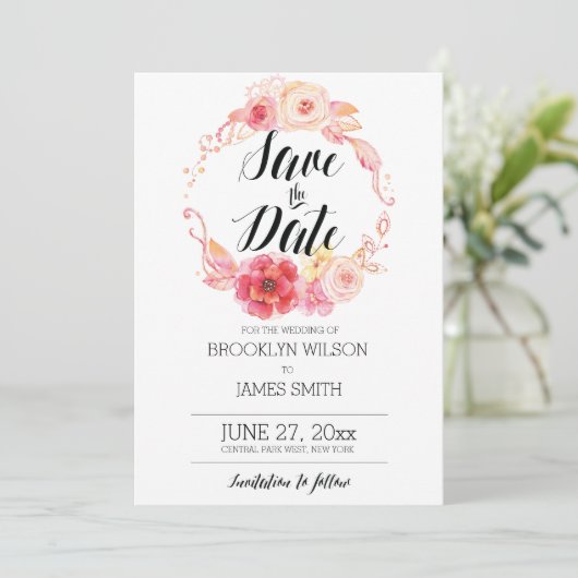 Elegante Blumen speichern Sie die Datumskarten mit Save The Date (Stehend Vorderseite)