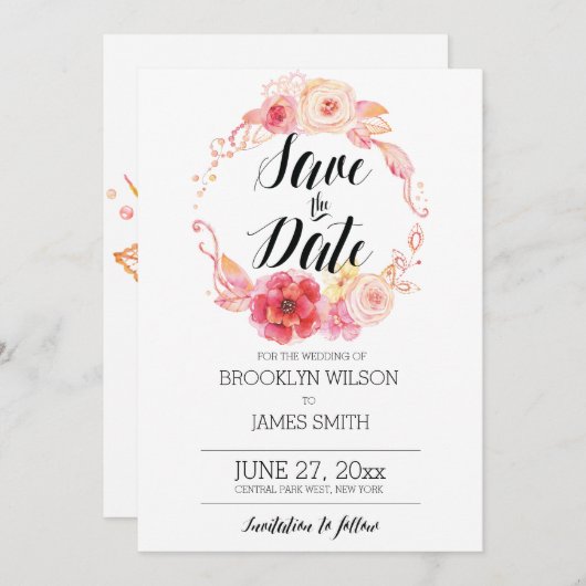 Elegante Blumen speichern Sie die Datumskarten mit Save The Date (Vorne/Hinten)