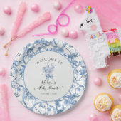 Elegante Blumen Toile Blue und White Baby Dusche Pappteller (Party)