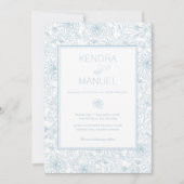 Elegante Blumen Toile Blue Wedding Einladung (Vorderseite)