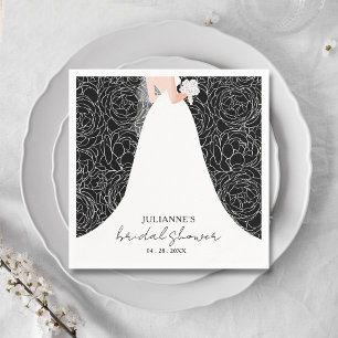 Elegante Blumen und Braut auf schwarzer Brautparty Serviette