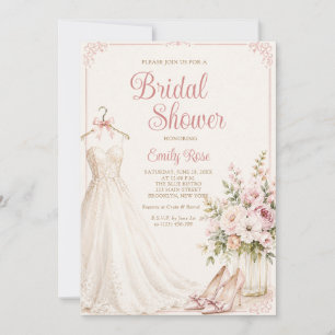 Elegante Blumen und Brautkleid Brautparty Einladung