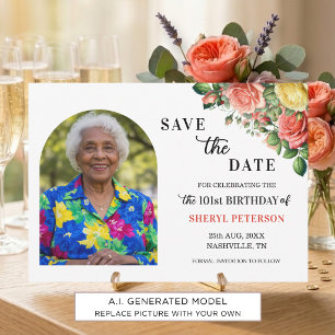 Elegante Blumen- und Foto-101-Geburtstagsfeier Save The Date