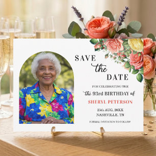Elegante Blumen- und Foto-93. Geburtstagsfeier Save The Date