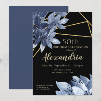 Elegante Blumen und Gold Geburtstagsparty Einladung