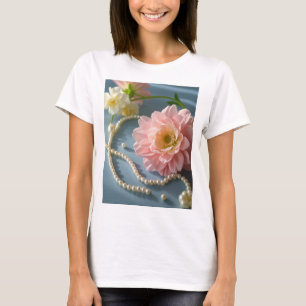 Elegante Blumen und Perlen T-Shirt