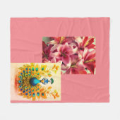 "Elegante Blumen und Pfauen Print Fleecedecke (Vorderseite (Horizontal))