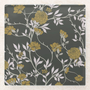 Elegante Blumen: Vintages Musterdesign. Glasuntersetzer