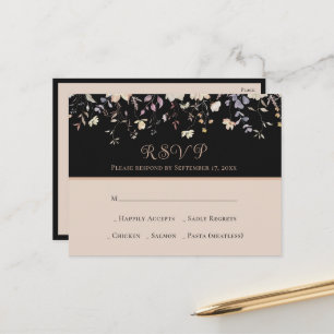 Elegante Blumen-Wildblumen Schwarze Boho-Hochzeits Postkarte
