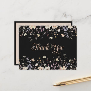 Elegante Blumen-Wildblumen-Schwarze-Hochzeits-Dank Postkarte