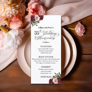 Elegante Blumen zum 35. Hochzeitstag Menükarte