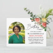 Elegante Blumen zum 53. Geburtstag mit Foto  Einladung (Stehend Vorderseite)