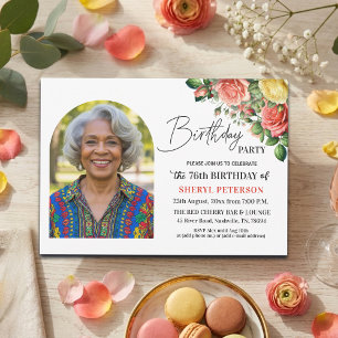 Elegante Blumen zum 76. Geburtstag mit Foto  Einladung