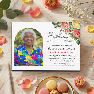 Elegante Blumen zum 95. Geburtstag mit Foto  Einladung