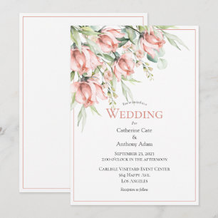 Elegante Blumenaquarell-Hochzeitseinladung Einladung