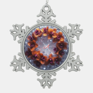 Elegante Blumenarrangement mit Orchideen Schneeflocken Zinn-Ornament