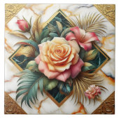 Elegante Blumenarrangements mit Rose und Blätter Fliese (Vorderseite)