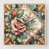 Elegante Blumenarrangements mit Rose und Blätter Quadratische Wanduhr (Vorderseite)