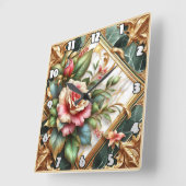 Elegante Blumenarrangements mit Rose und Blätter Quadratische Wanduhr (Winkel)