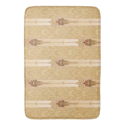Elegante Blumenbänder auf geschnitztem Gold Damask Badematte (Vorderseite Vertikal)