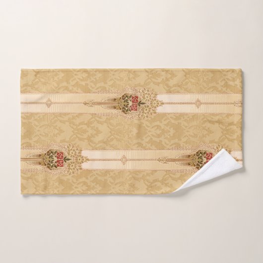 Elegante Blumenbänder auf geschnitztem Gold Damask Badhandtuch Set (Handtuch)
