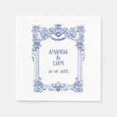 Elegante Blumenbarocke Blauer Säulenhochzeit Serviette (Vorderseite)