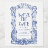 Elegante Blumenbarocke Blauer Säulenhochzeit Weinetikett (Einzelnes Label)